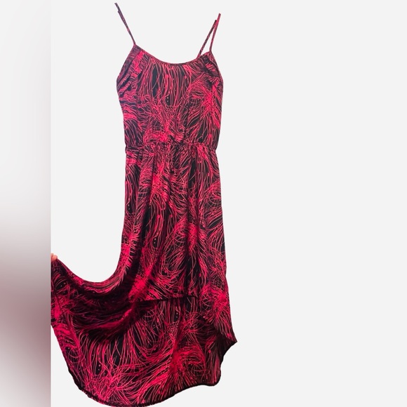 Cotton Candy Hot Pink Black Abstract  Pattern Asymmetric MIDI Dress Size Small - Picture 3 of 11